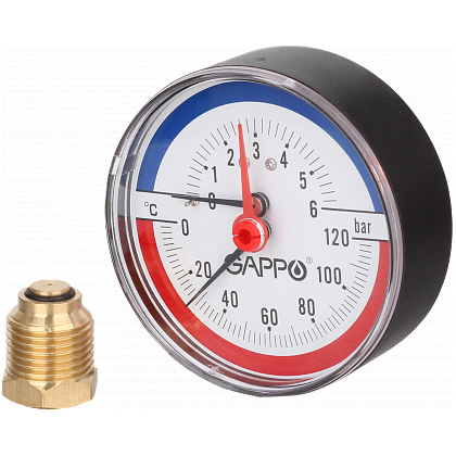 Термоманометр аксиальный в комплекте с автоматическим запорным клапаном Gappo G1473 1/2"x6 бар - gappo-rus.ru