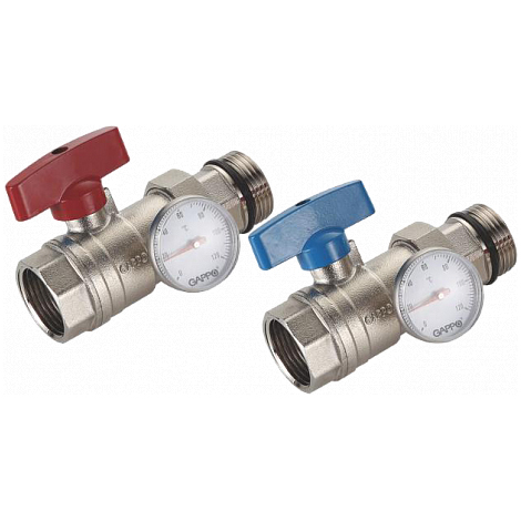 Кран шаровой (пара) с термометром ВР-НР коллекторный Gappo G433.06 1" - gappo-rus.ru