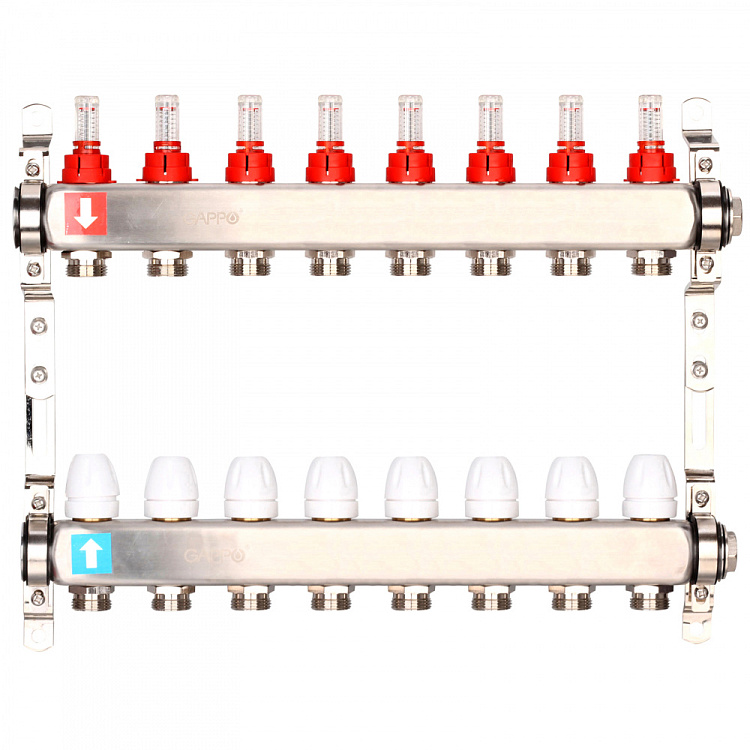 Коллектор регулируемый с расходомерами Gappo G424.8 8-вых. x1"x3/4" - gappo-rus.ru