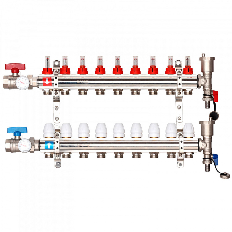 Коллектор регулируемый с расходомерами Gappo G421.9 9-вых. x1"x3/4" - gappo-rus.ru