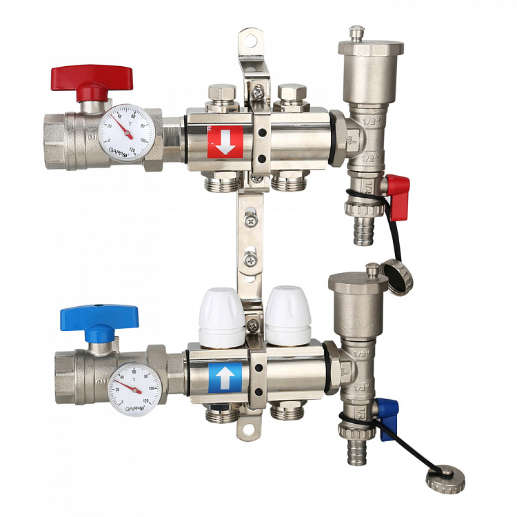 Коллектор регулируемый с запорными клапанами Gappo G425.2 2-вых.x1"x3/4" - gappo-rus.ru