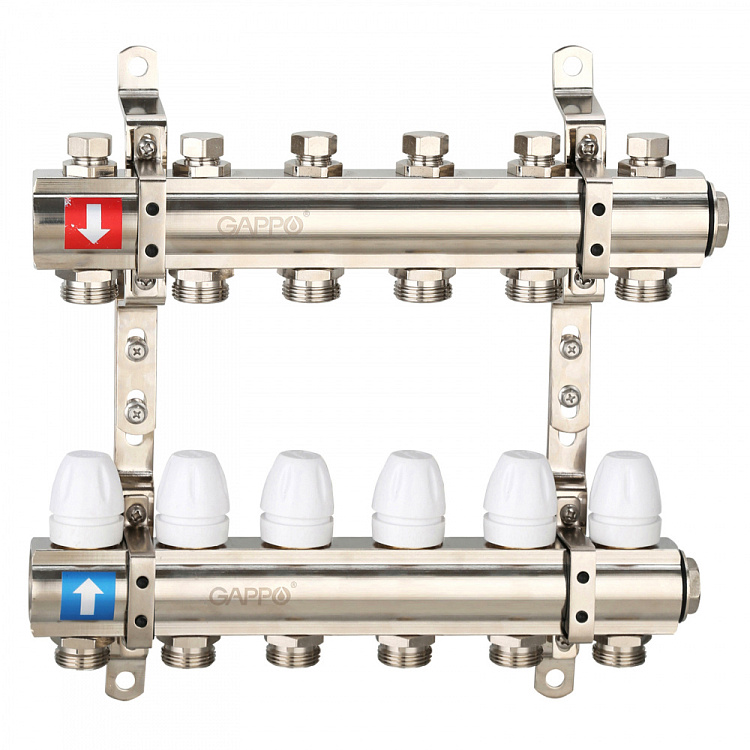 Коллектор регулируемый с запорными клапанами Gappo G427.6 6-вых.x1"x3/4" - gappo-rus.ru