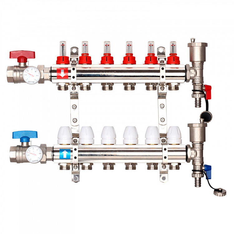 Коллектор регулируемый с расходомерами Gappo G421.6 6-вых. x1"x3/4" - gappo-rus.ru