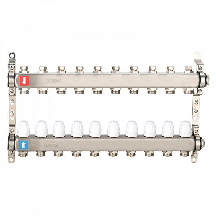 Коллектор регулируемый с запорными клапанами Gappo G428.10 10-вых.x1"x3/4" - gappo-rus.ru