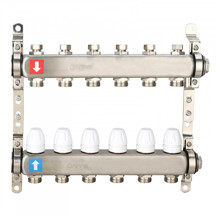 Коллектор регулируемый с запорными клапанами Gappo G428.6 6-вых.x1"x3/4" - gappo-rus.ru