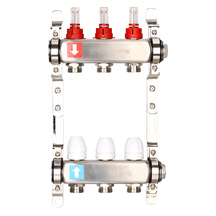 Коллектор регулируемый с расходомерами Gappo G424.3 3-вых. x1"x3/4" - gappo-rus.ru