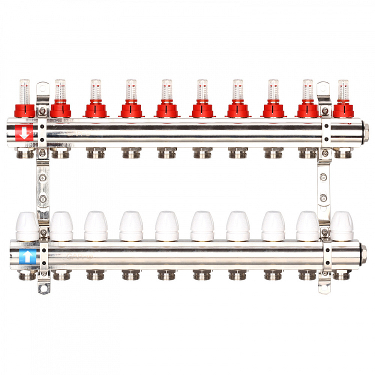Коллектор регулируемый с расходомерами Gappo G423.10 10-вых. x1"x3/4" - gappo-rus.ru