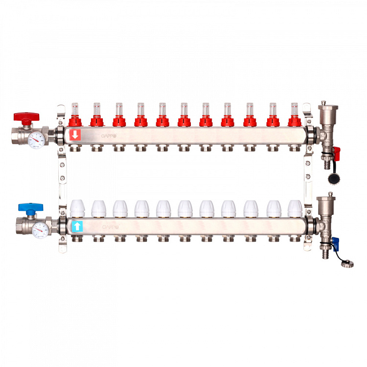 Коллектор регулируемый с расходомерами Gappo G422.11 11-вых. x1"x3/4" - gappo-rus.ru