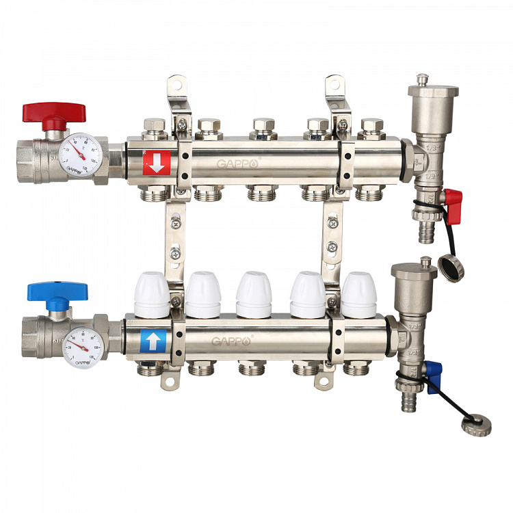 Коллектор регулируемый с запорными клапанами Gappo G425.5 5-вых.x1"x3/4" - gappo-rus.ru