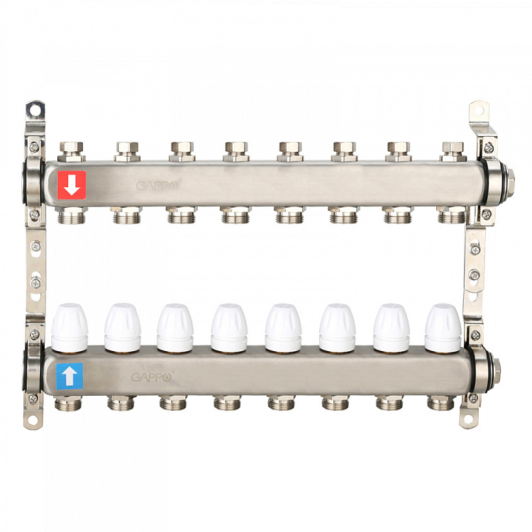 Коллектор регулируемый с запорными клапанами Gappo G428.8 8-вых.x1"x3/4" - gappo-rus.ru