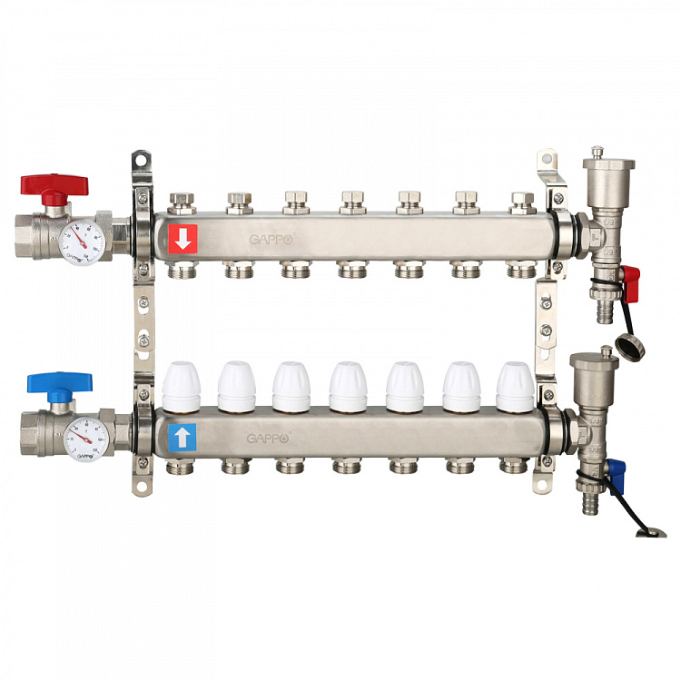 Коллектор регулируемый с запорными клапанами Gappo G426.7 7-вых.x1"x3/4" - gappo-rus.ru