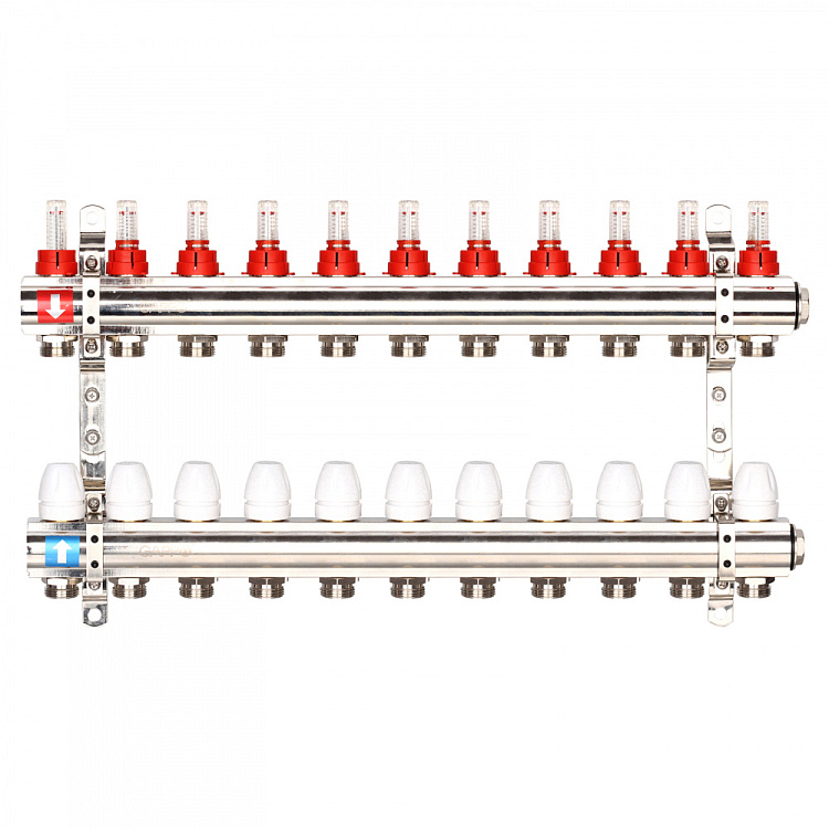 Коллектор регулируемый с расходомерами Gappo G423.11 11-вых. x1"x3/4" - gappo-rus.ru