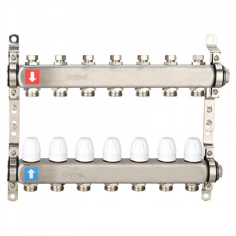 Коллектор регулируемый с запорными клапанами Gappo G428.7 7-вых.x1"x3/4" - gappo-rus.ru