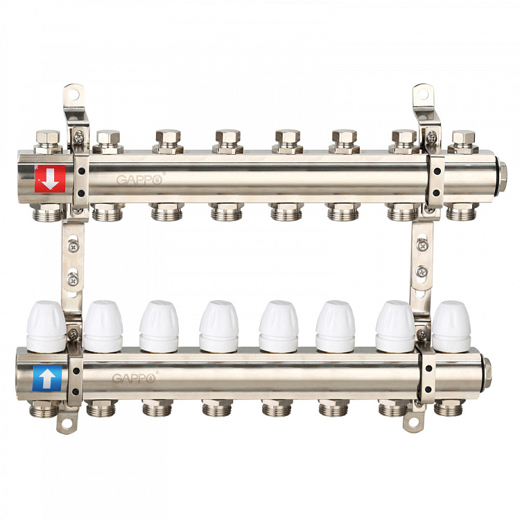 Коллектор регулируемый с запорными клапанами Gappo G427.8 8-вых.x1"x3/4" - gappo-rus.ru