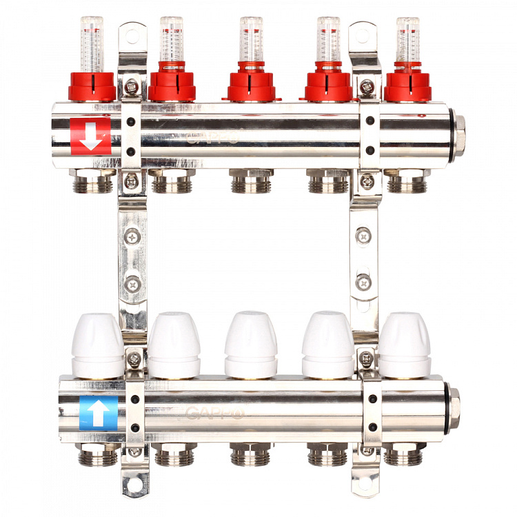 Коллектор регулируемый с расходомерами Gappo G423.5 5-вых. x1"x3/4" - gappo-rus.ru
