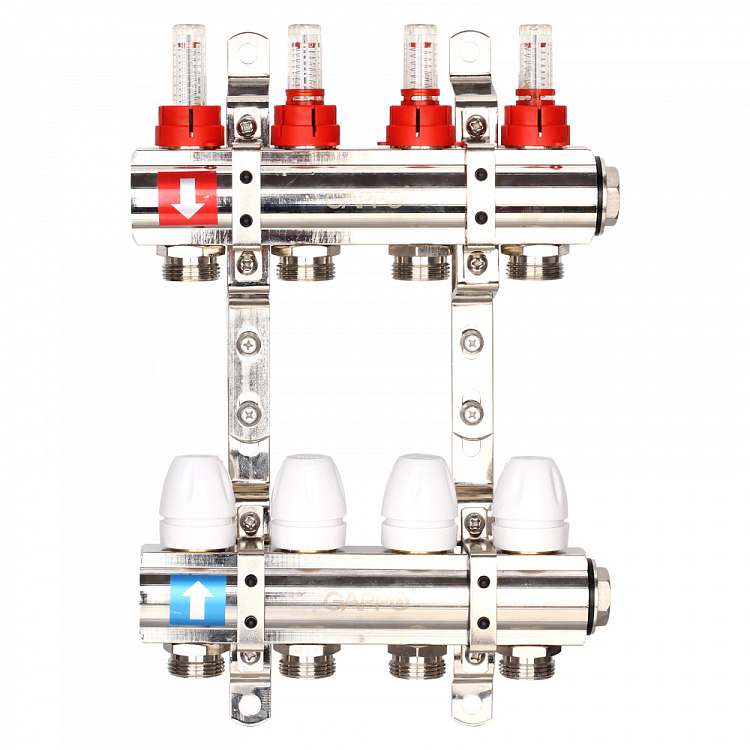 Коллектор регулируемый с расходомерами Gappo G423.4 4-вых. x1"x3/4" - gappo-rus.ru