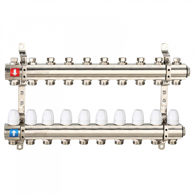Коллектор регулируемый с запорными клапанами Gappo G427.10 10-вых.x1"x3/4" - gappo-rus.ru