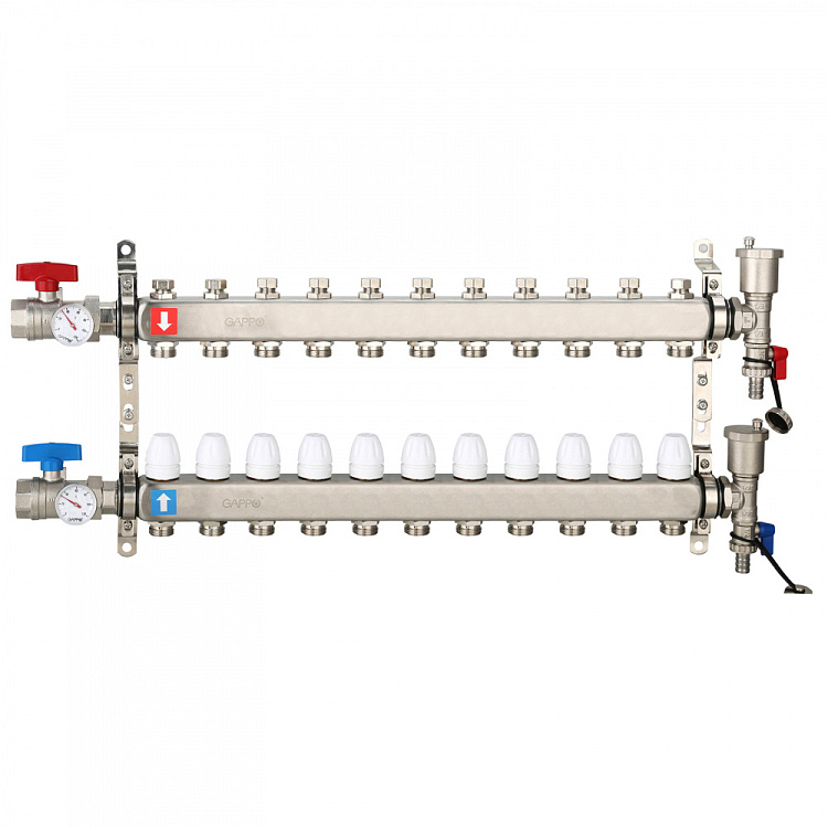 Коллектор регулируемый с запорными клапанами Gappo G426.11 11-вых.x1"x3/4" - gappo-rus.ru