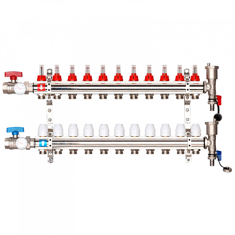 Коллектор регулируемый с расходомерами Gappo G421.11 11-вых. x1"x3/4" - gappo-rus.ru