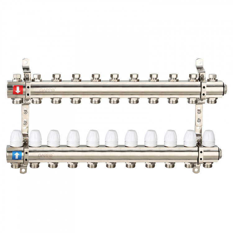 Коллектор регулируемый с запорными клапанами Gappo G427.11 11-вых.x1"x3/4" - gappo-rus.ru