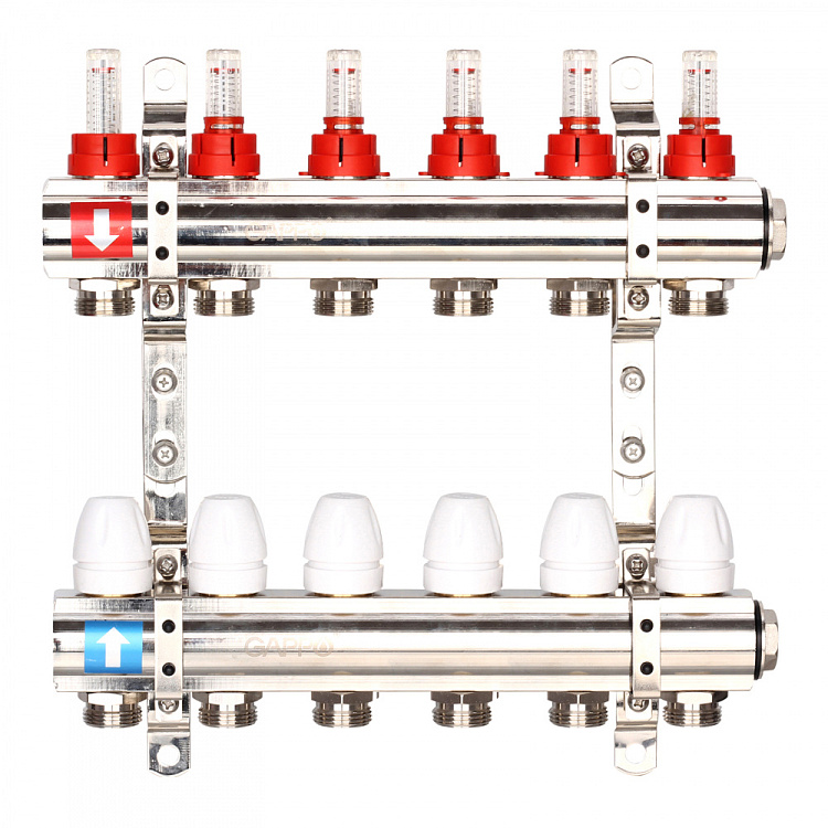 Коллектор регулируемый с расходомерами Gappo G423.6 6-вых. x1"x3/4" - gappo-rus.ru