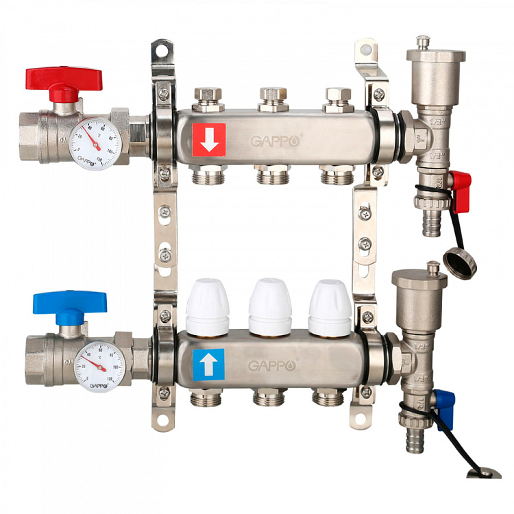Коллектор регулируемый с запорными клапанами Gappo G426.3 3-вых.x1"x3/4" - gappo-rus.ru
