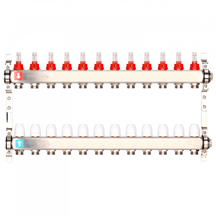 Коллектор регулируемый с расходомерами Gappo G424.12 12-вых. x1"x3/4" - gappo-rus.ru