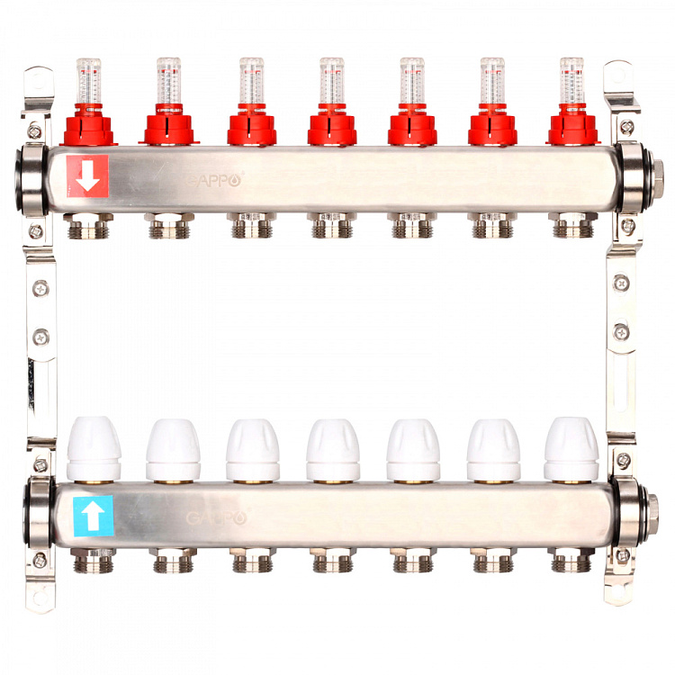 Коллектор регулируемый с расходомерами Gappo G424.7 7-вых. x1"x3/4" - gappo-rus.ru