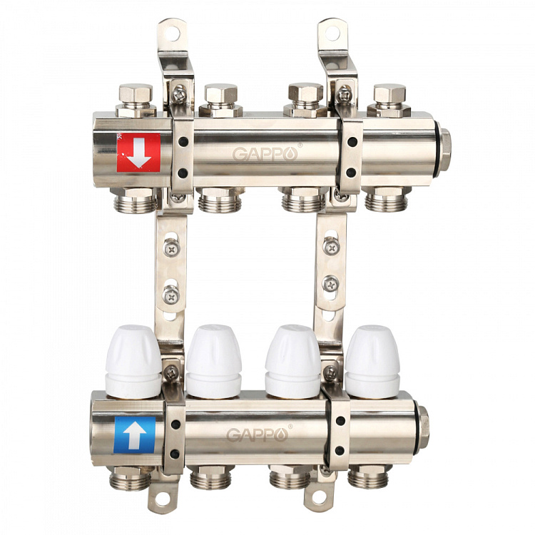 Коллектор регулируемый с запорными клапанами Gappo G427.4 4-вых.x1"x3/4" - gappo-rus.ru