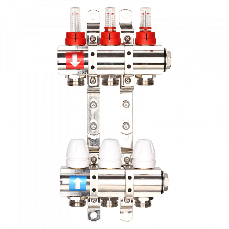 Коллектор регулируемый с расходомерами Gappo G423.3 3-вых. x1"x3/4" - gappo-rus.ru