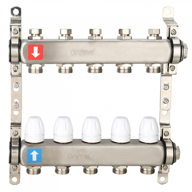 Коллектор регулируемый с запорными клапанами Gappo G428.5 5-вых.x1"x3/4" - gappo-rus.ru